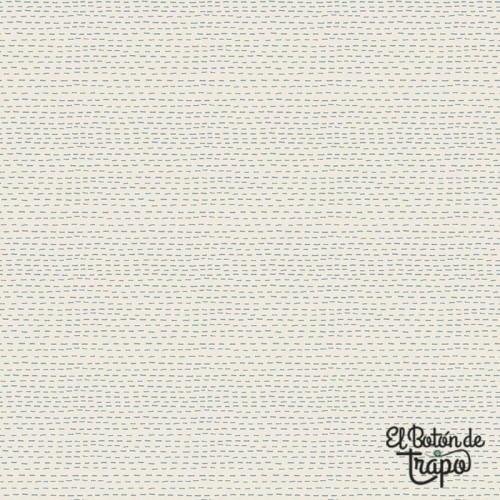 Tela lineas bordadas azul Slow and Steady quilting