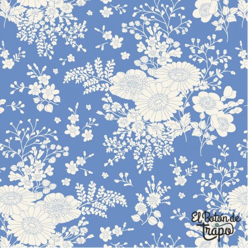 Tela Tilda Isolde Cornflower 100663 con flores silvestres azul claro