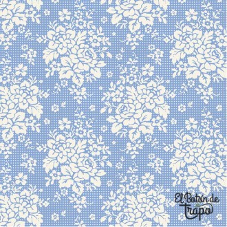 Tela Tilda Picknic Sky 100666 con estampado floral blanco sobre fondo azul cielo