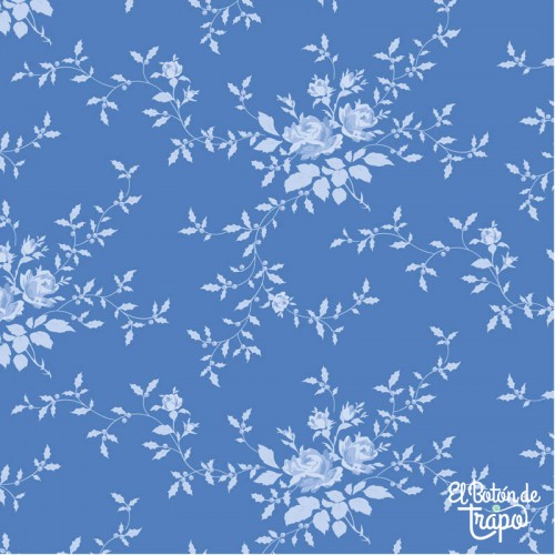 Tela Tilda Noel Cornflower 100671 con flores azul claro sobre fondo azul