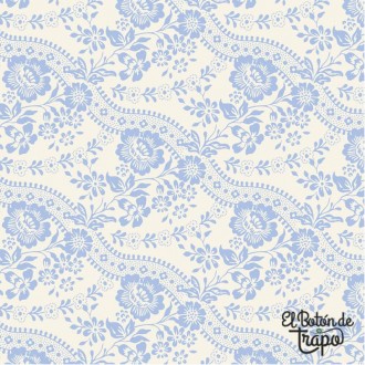 Tela Tilda Celeste Sky 110162 con diseño ornamental floral azul claro