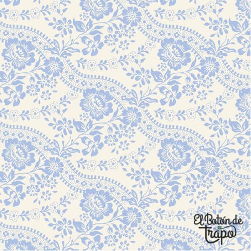 Tela Tilda Celeste Sky 110162 con diseño ornamental floral azul claro