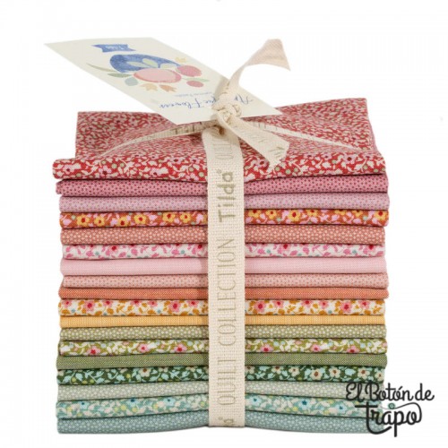 Pack Fat Eight Appliqué Flowers Something Blue Tilda con 18 telas coordinadas para aplicación y patchwork