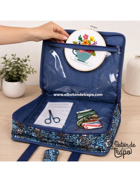 Bolsa organizadora para patchwork y costura Morris Blue de Hobby Gift con compartimentos interiores y asas de transporte
