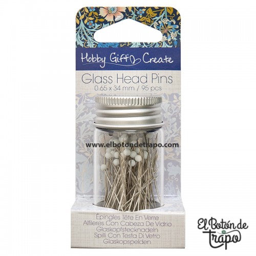 Alfileres con cabeza de vidrio Hobby Gift Create de acero niquelado en tarro reutilizable para costura, patchwork y quilting