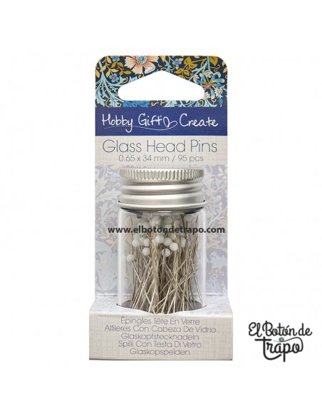 Alfileres con cabeza de vidrio Hobby Gift Create de acero niquelado en tarro reutilizable para costura, patchwork y quilting