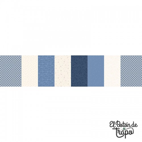 Tela Patchwork Marcus Snowmans Village Franjas Azul
