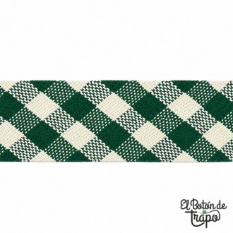 Cinta al bies Vichy verde de 18 mm 100% algodón para patchwork