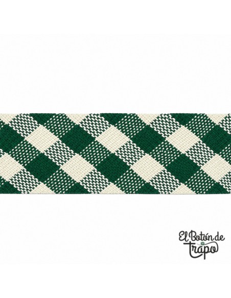 Cinta al bies Vichy verde de 18 mm 100% algodón para patchwork