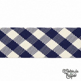 Cinta al bies Vichy azul de 18 mm 100% algodón para patchwork