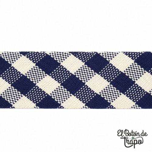 Cinta al bies Vichy azul de 18 mm 100% algodón para patchwork