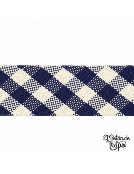 Cinta al bies Vichy azul de 18 mm 100% algodón para patchwork