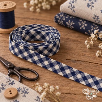 Cinta al bies Vichy azul de 18 mm 100% algodón para patchwork 2