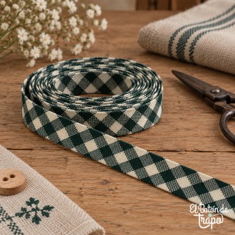 Cinta al bies Vichy verde de 18 mm 100% algodón para patchwork 2