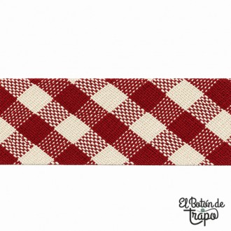Cinta al bies Vichy rojo de 18 mm 100% algodón para patchwork