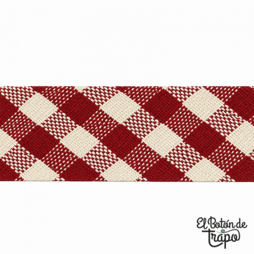 Cinta al bies Vichy rojo de 18 mm 100% algodón para patchwork