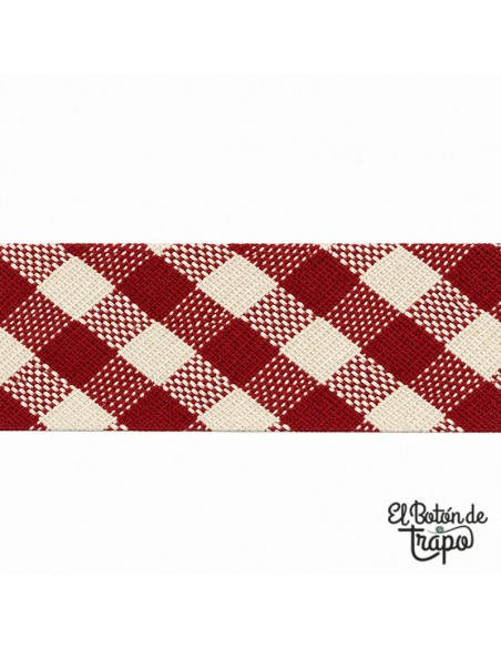 Cinta al bies Vichy rojo de 18 mm 100% algodón para patchwork