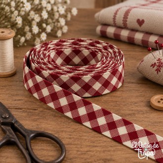 Cinta al bies Vichy rojo de 18 mm 100% algodón para patchwork 2