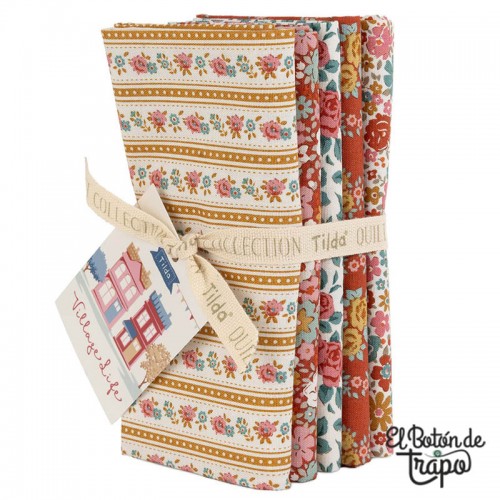 Pack 5 Fat Quarters Tilda Village Life Rust/Ochre 300274