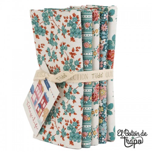 Pack 5 Fat Quarters Tilda Village Life Petrol/Teal 300275