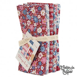 Pack 5 Fat Quarters Tilda Village Life Burgundy 300276