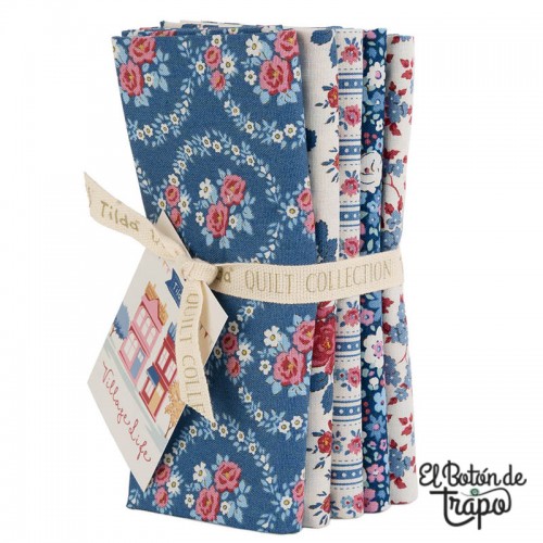 Pack 5 Fat Quarters Tilda Village Life Blue 300277