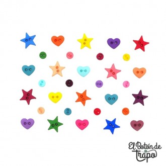 Micro botones estrellas corazones y círculos 6 mm Dress It Up 2