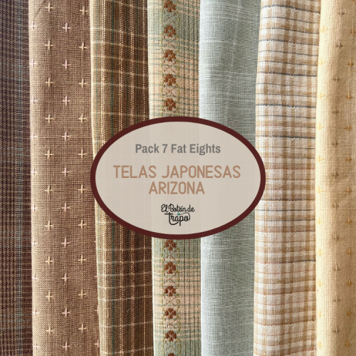 Telas patchwork japonesas tramadas en pack de fat egiht verde y crema