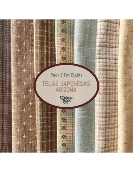 Telas patchwork japonesas tramadas en pack de fat egiht verde y crema