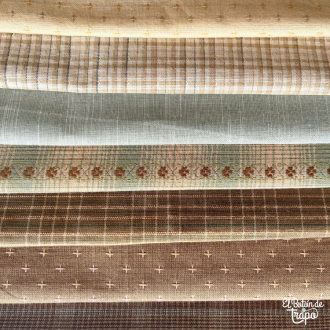 Telas patchwork japonesas tramadas en pack de fat egiht verde y crema 2