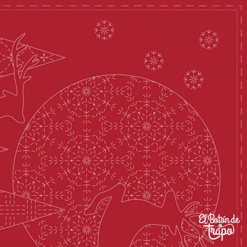 Panel navideño Sashiko con motivos de árbol de Navidad y reno.