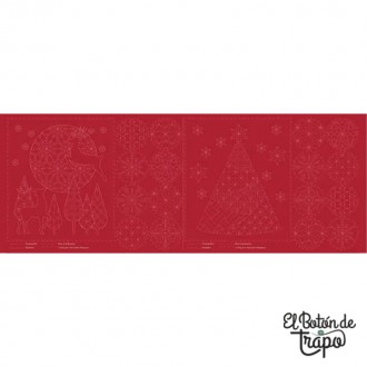 Panel navideño Sashiko con motivos de árbol de Navidad y reno. 2