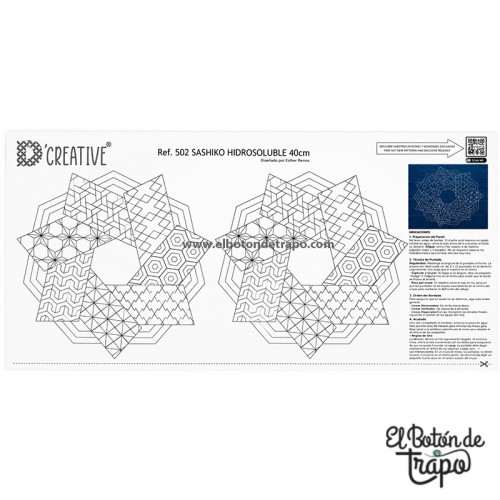 Panel hidrosoluble Creative ref. 502 con patrones geométricos para bordado sashiko