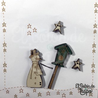Pack 4 Botones Muñeco Nieve