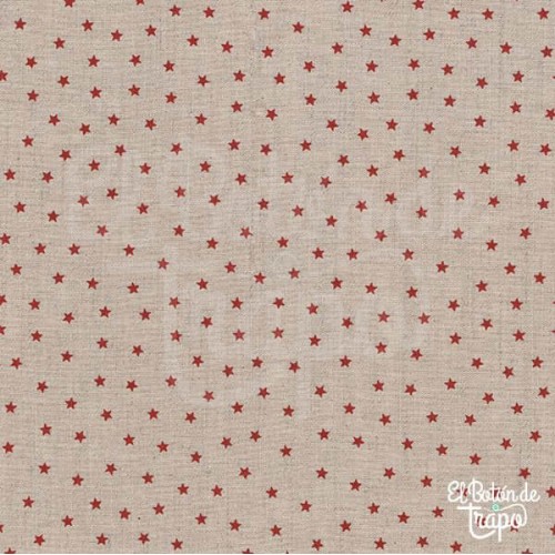 Tela Lino Beige con Estrellas Rojas