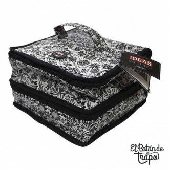 Costurero Organizador Patchwork Floral Blanco/Negro