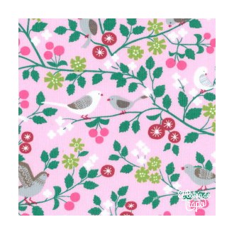 Tela Plastificada Rosa con Flores y pajaritos Frou Frou